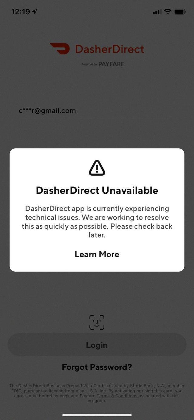 why is my dasher direct card declining