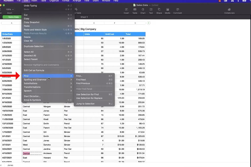 How to Find & Replace Text in Mac Numbers 5