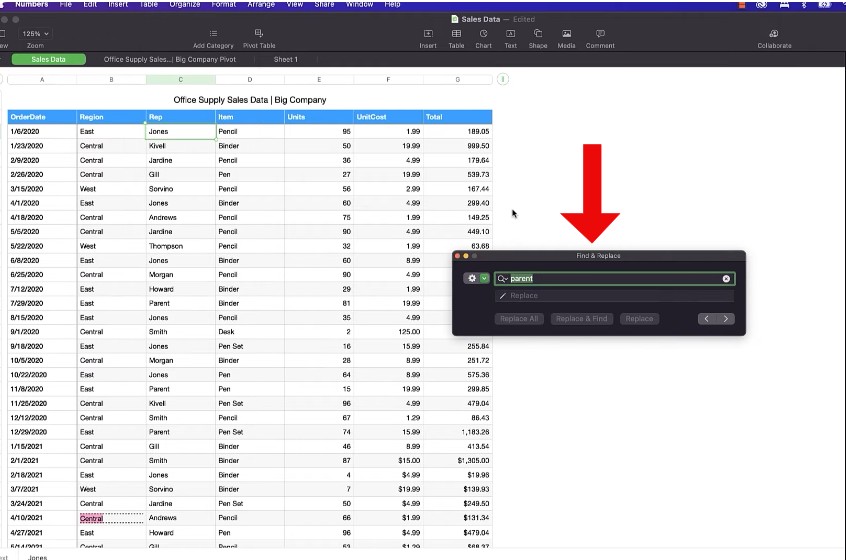 How to Find & Replace Text in Mac Numbers 7