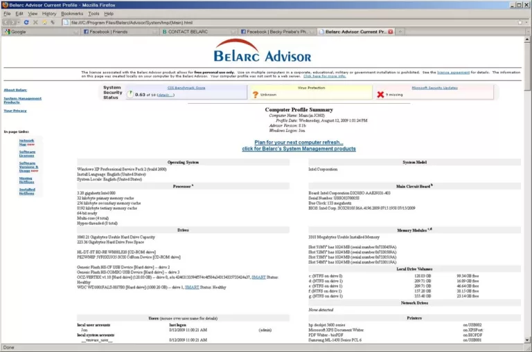 Belarc Advisor: A Comprehensive System Information Tool 11