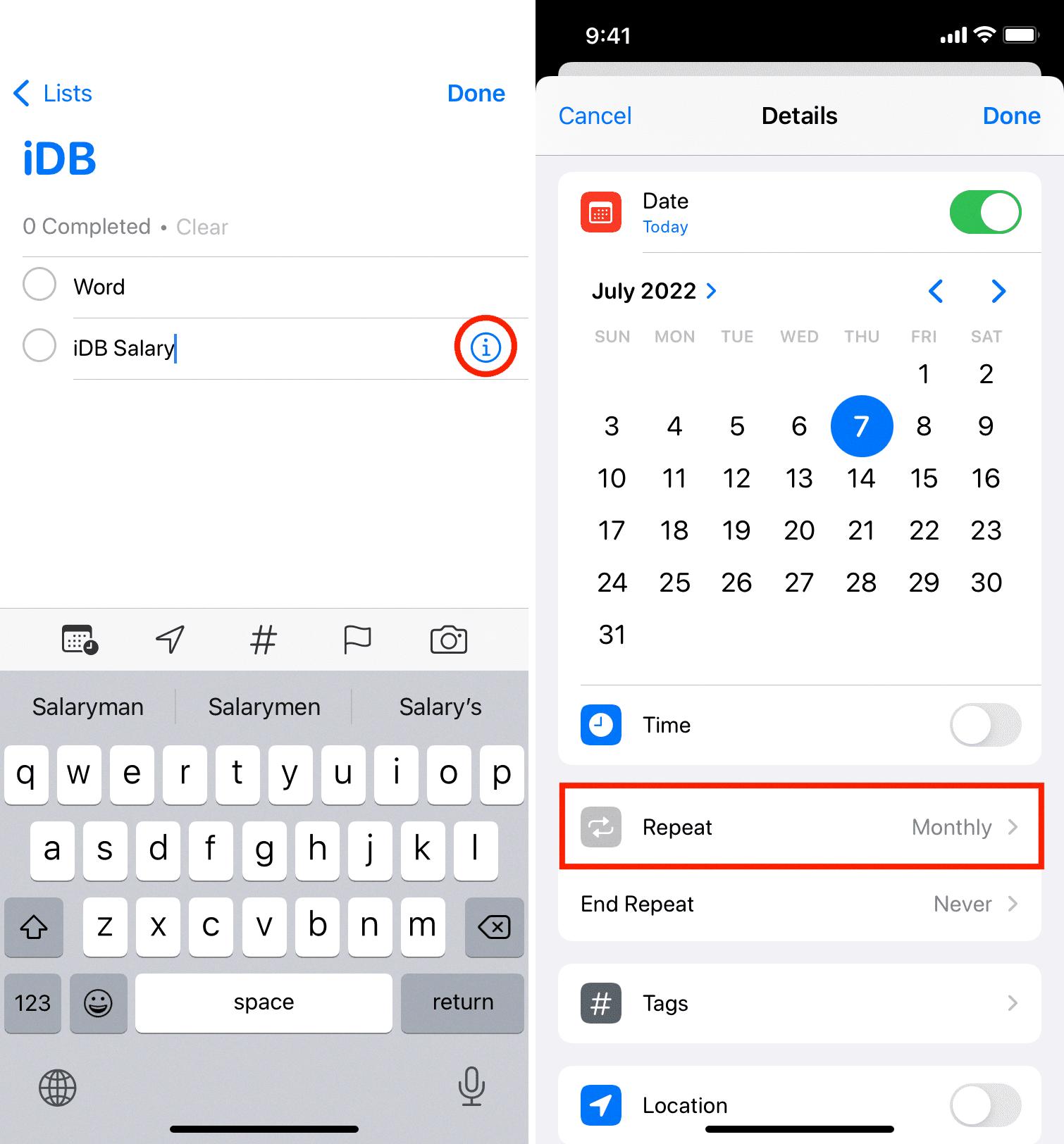 how to set recurring reminders on iphone