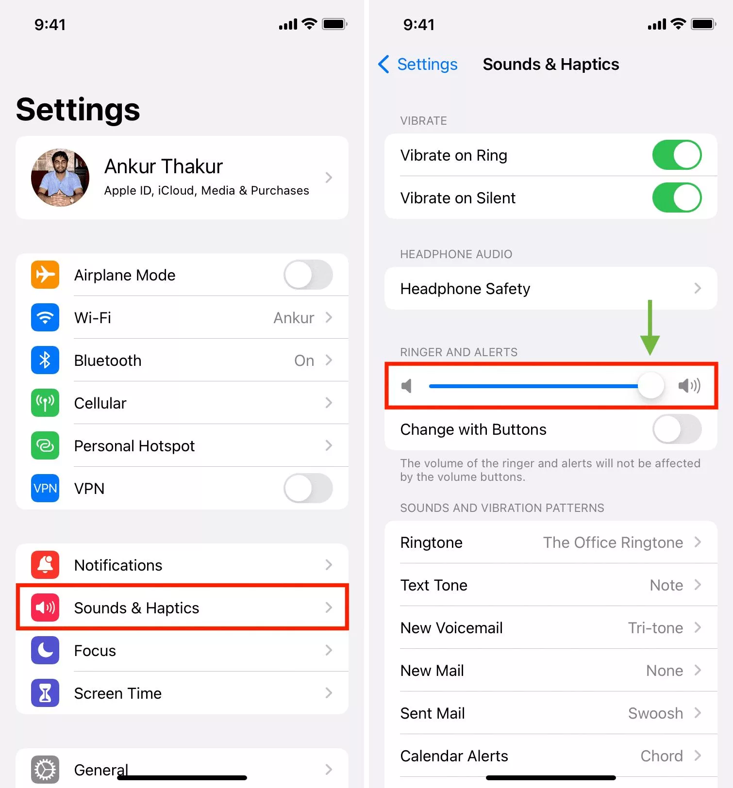 how to put ringer on vibrate iphone 15