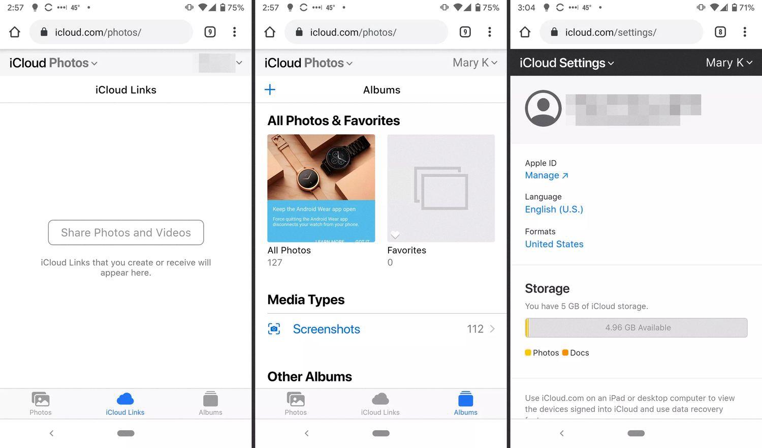 how to text icloud from android