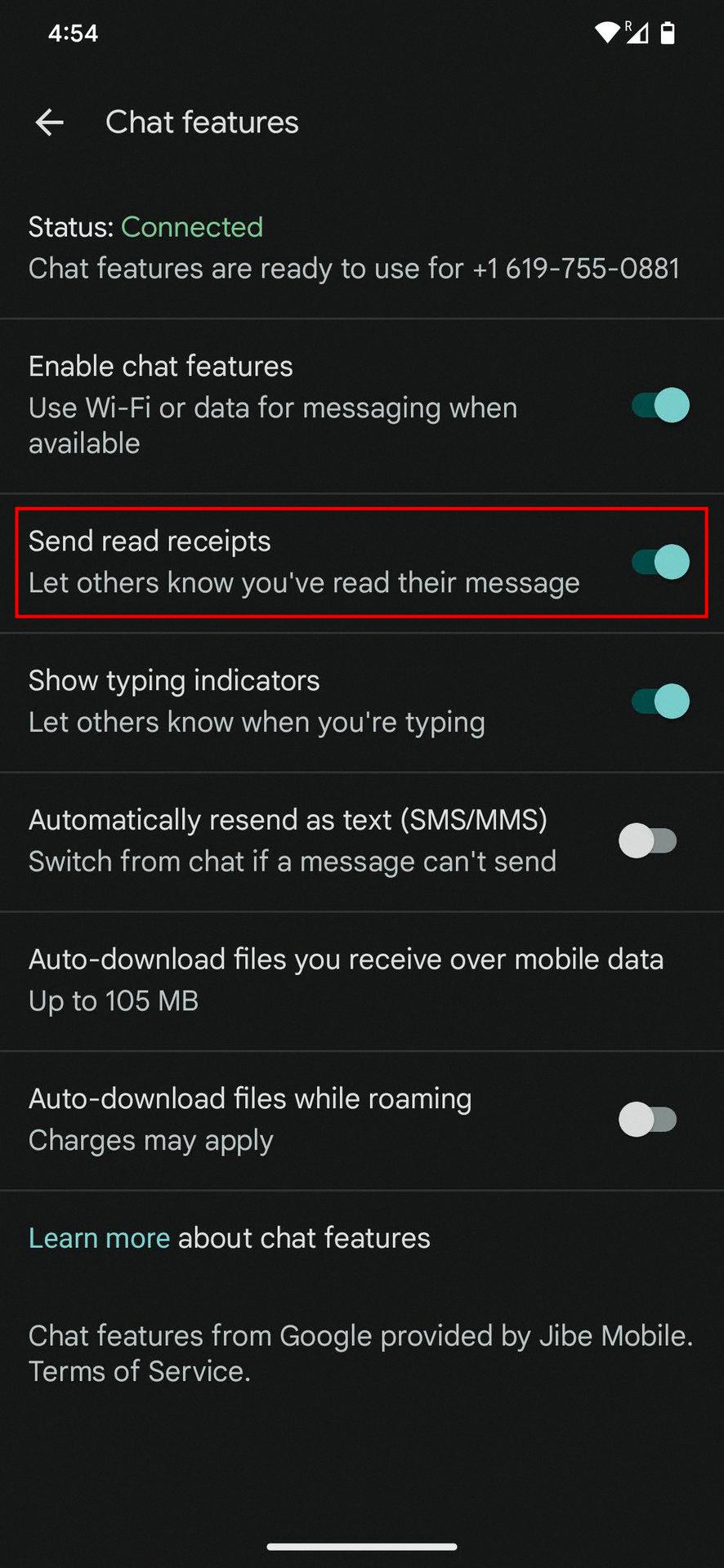 how to turn on read receipts on android