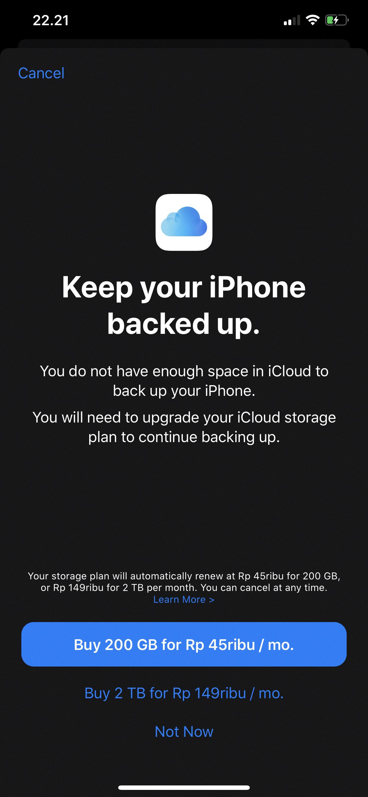 iphone backup failed notification