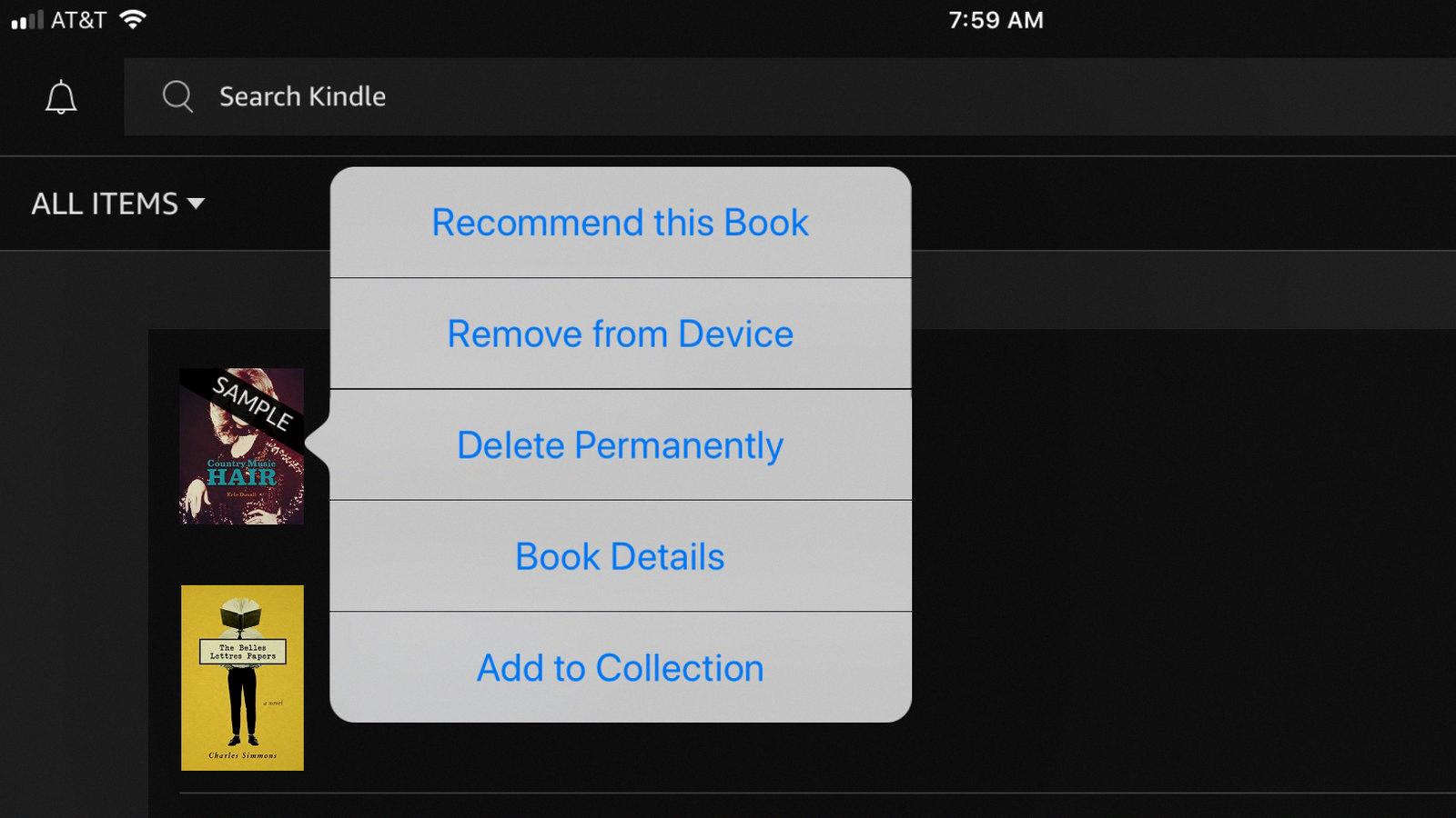 remove book from kindle app android