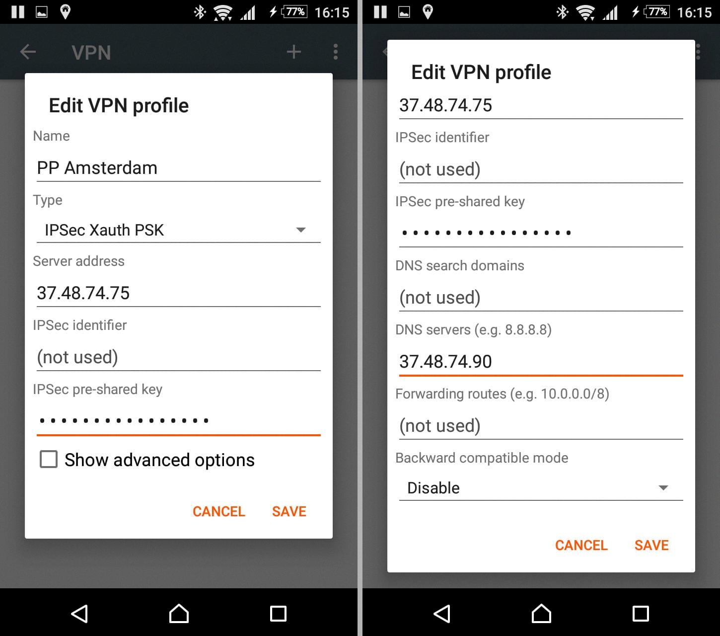 server address for vpn android