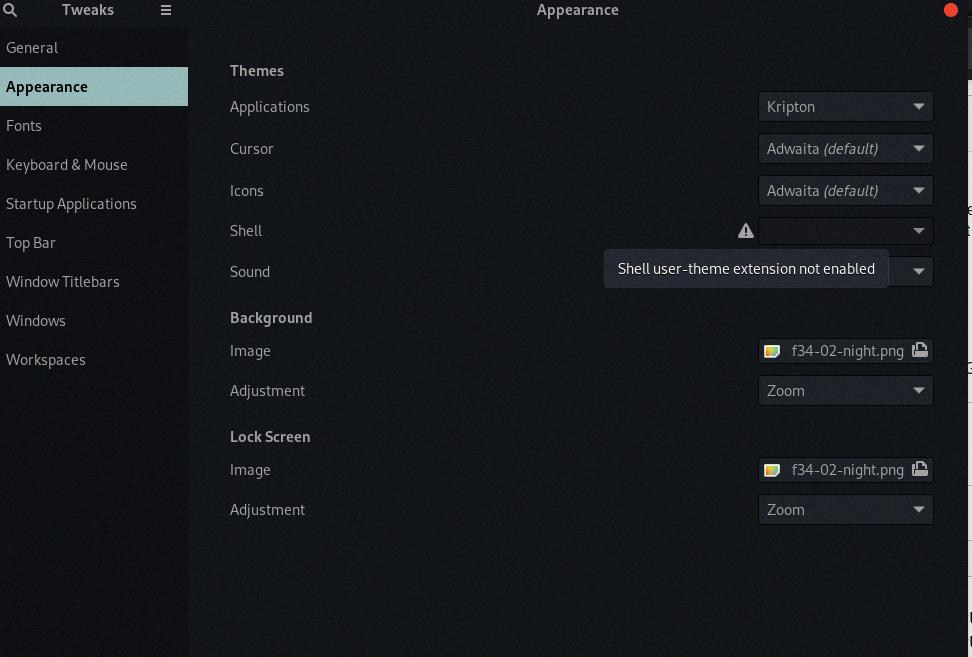shell user theme extension not enabled
