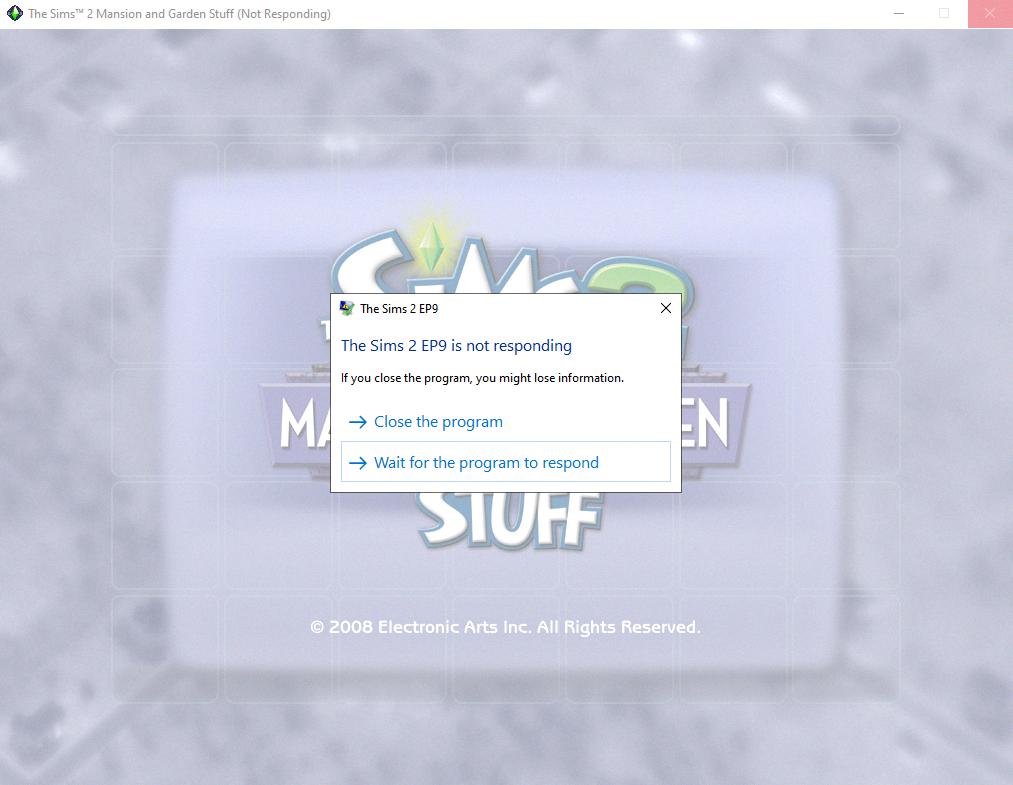 sims 2 keeps crashing windows 10