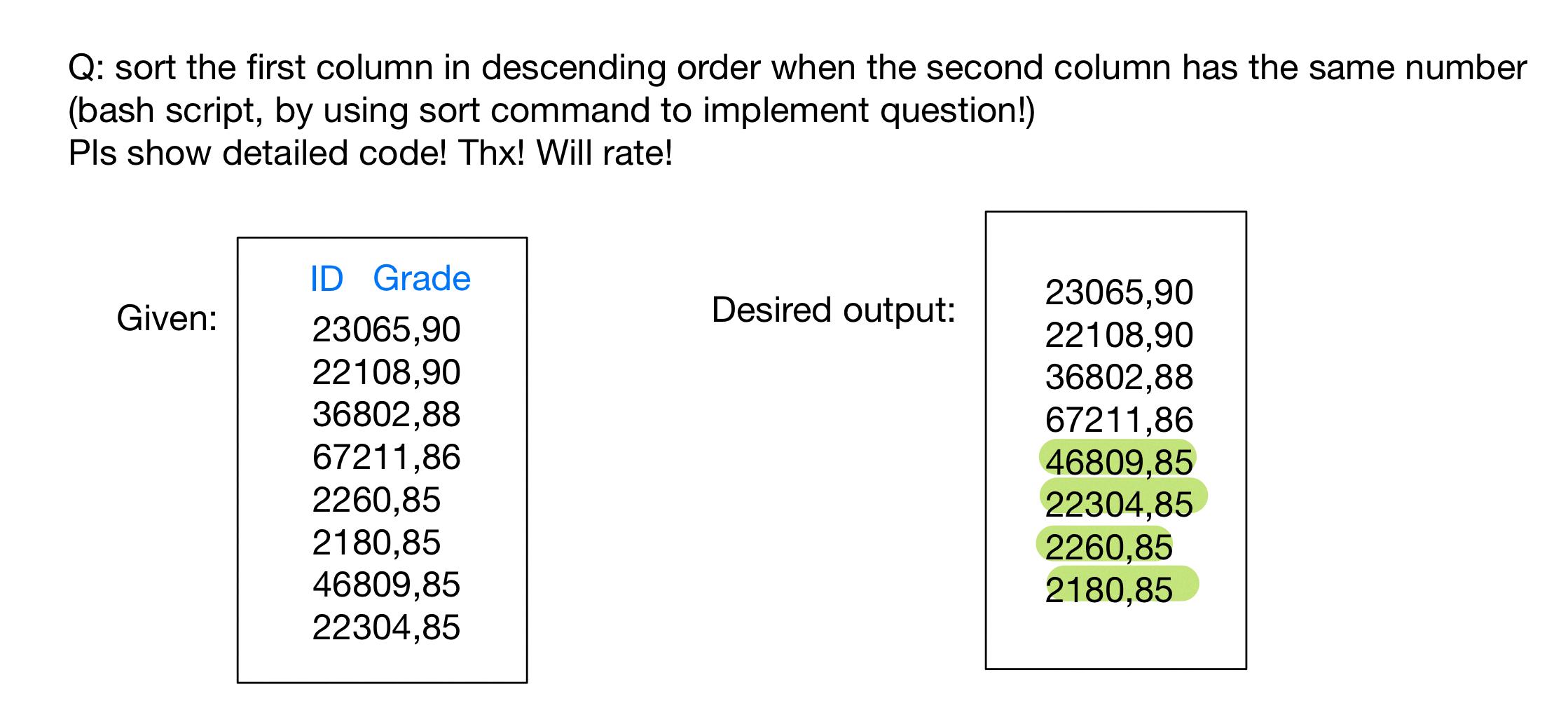 sort by column bash