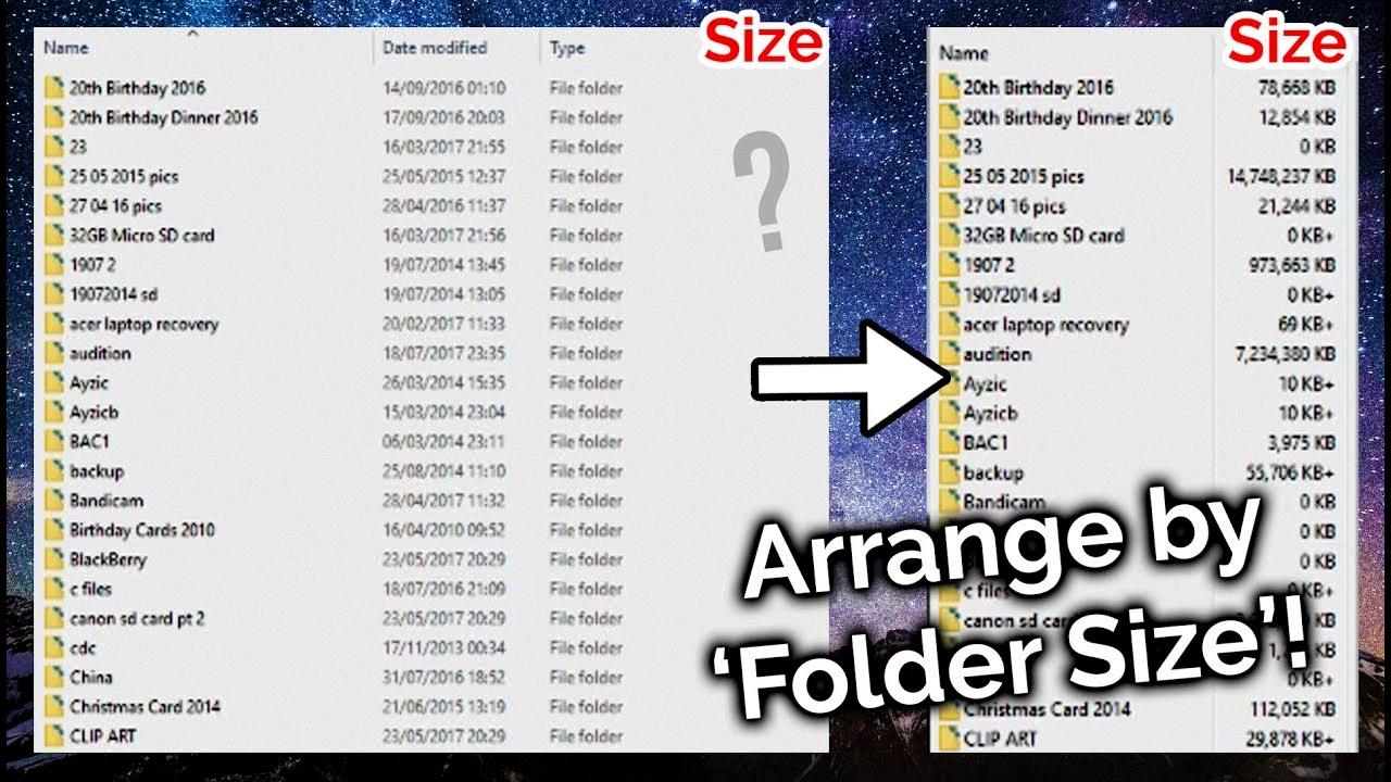 sort folder size windows 10