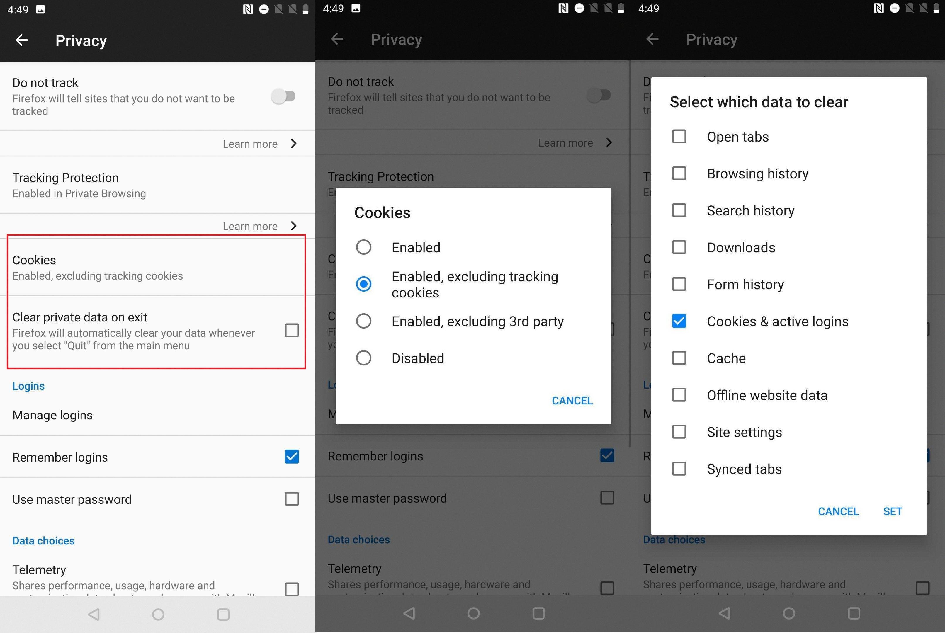 where are cookies stored on android