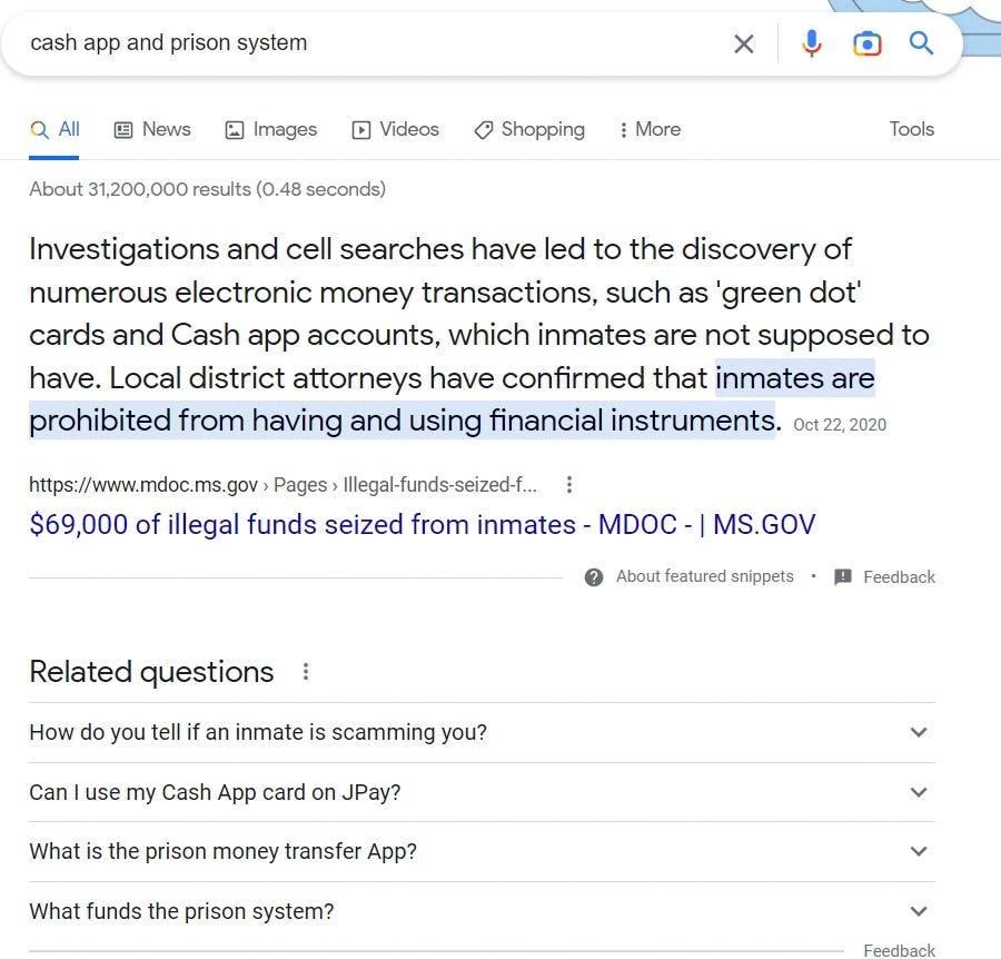 why do inmates use cash app