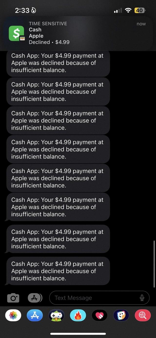 why is my cashapp card declining