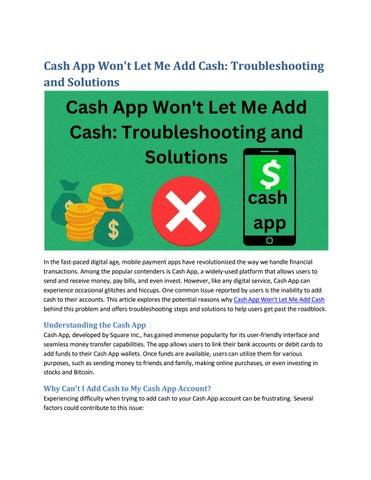 why wont cashapp let me add cash