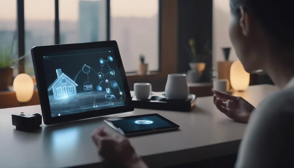Smart Home Technology: The Definitive Guide 13 A woman using a touch pad device with a diagram of a connected home on it.