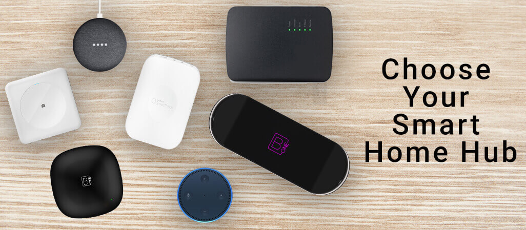 A diagram with a few different smart home hubs with the writing Choose Your Smart Home Hub.